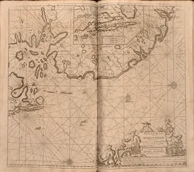 Karta ur Nationalbibliotekets kartsamling. Kartan gavs ut i och visar Norges kust, Agder, Rogaland